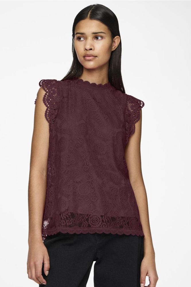 PCOLLINE SL LACE TOP NOOS 17120454 Tawny Port